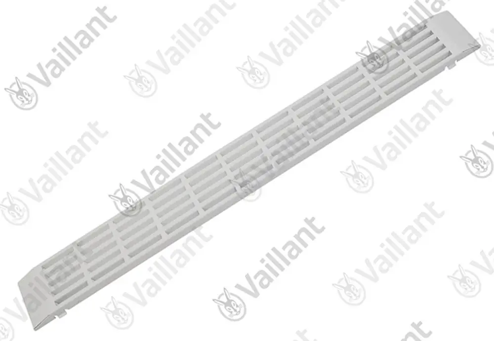 Vaillant Lufteintrittsgitter in weiß mit horizontalen Lamellen, geeignet für die Montage in Heizungs- oder Lüftungssystemen.